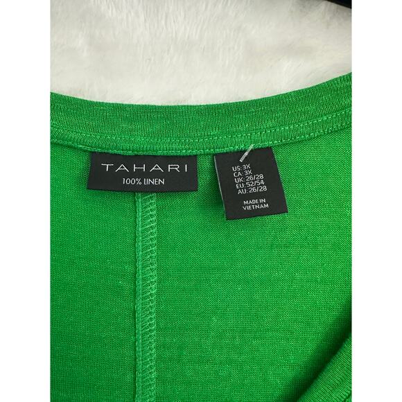 Tahari 100% Linen Green Top 3X Beachy Classic Summer - Picture 3 of 7